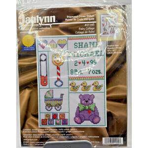 Vintage Janlynn Counted Crossstitch Baby Sampler, 10'"x13", 1999, Complete Kit